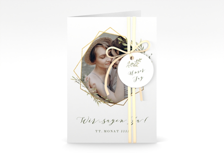 Einladungskarte Hochzeit Acacia A6 Klappkarte hoch weiss hochglanz