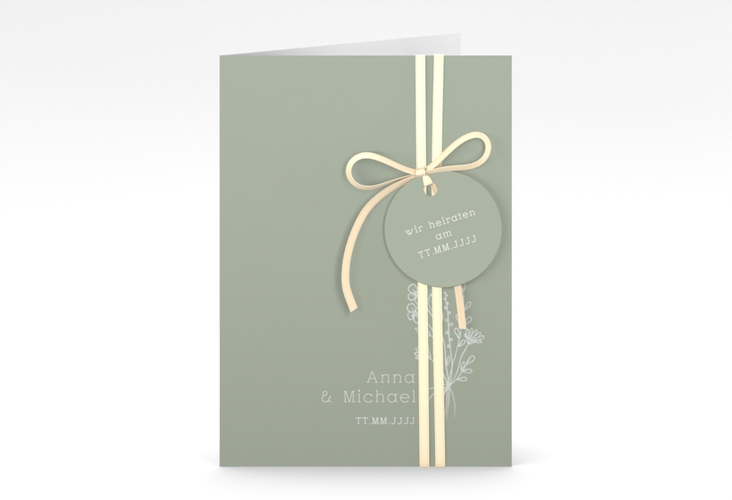 Einladungskarte Hochzeit Zarte Wildblumen A6 Klappkarte hoch gruen
