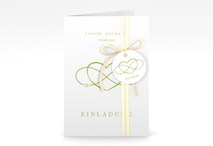 Einladungskarte Hochzeit Infinity A6 Klappkarte hoch gruen hochglanz