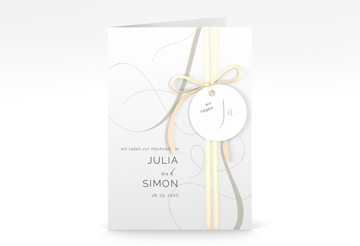 Hochzeitseinladung Eheschließung A6 Klappkarte hoch weiss hochglanz mit Gräsern und Trockenblumen für Boho-Hochzeit