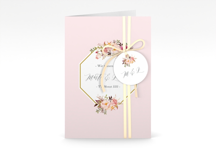Einladungskarte Hochzeit Prachtvoll A6 Klappkarte hoch rosa hochglanz