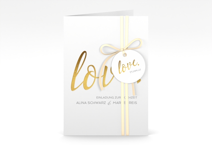 Einladungskarte Hochzeit Glam A6 Klappkarte hoch weiss hochglanz