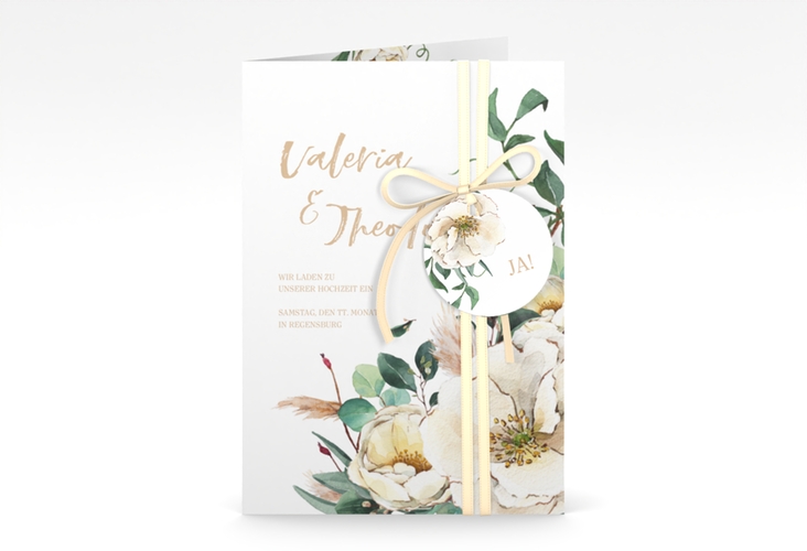 Einladungskarte Hochzeit Ivory A6 Klappkarte hoch weiss