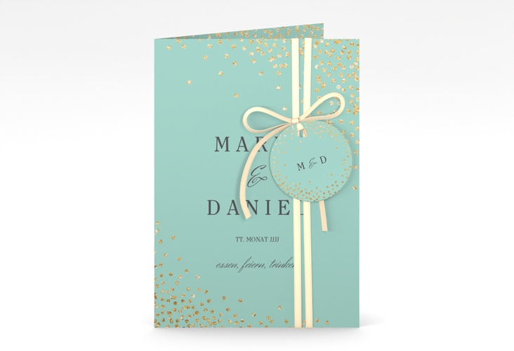 Einladungskarte Hochzeit Glitter A6 Klappkarte hoch mint hochglanz