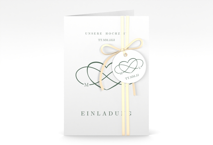 Einladungskarte Hochzeit Infinity A6 Klappkarte hoch gruen