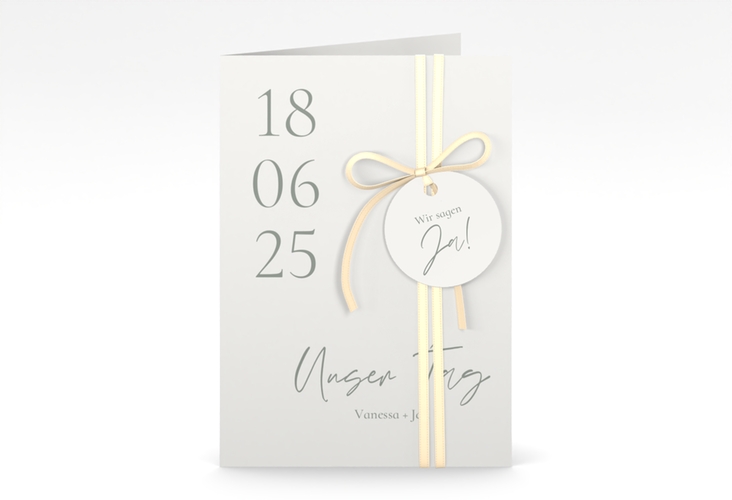 Einladungskarte Hochzeit Day A6 Klappkarte hoch weiss hochglanz mit Datum im minimalistischen Design