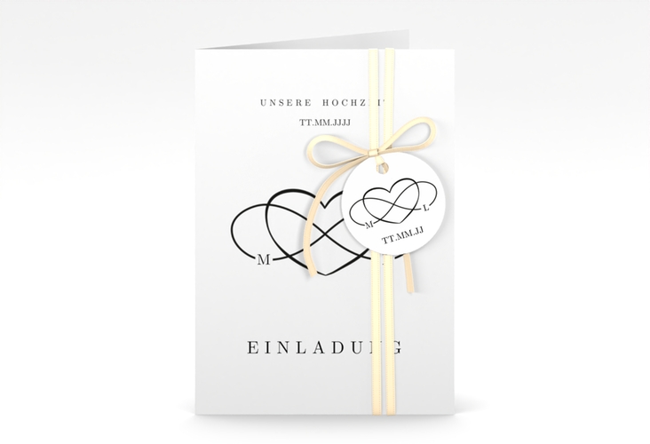 Einladungskarte Hochzeit Infinity A6 Klappkarte hoch schwarz hochglanz