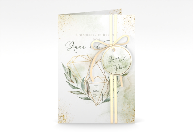 Einladungskarte Hochzeit Heartfelt A6 Klappkarte hoch weiss hochglanz mit Diamanten im Geometric Design