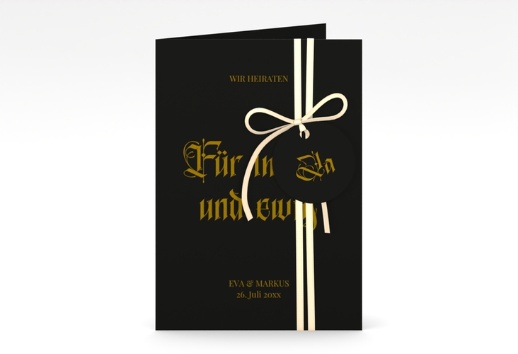 Einladungskarte Hochzeit Gothic A6 Klappkarte hoch schwarz