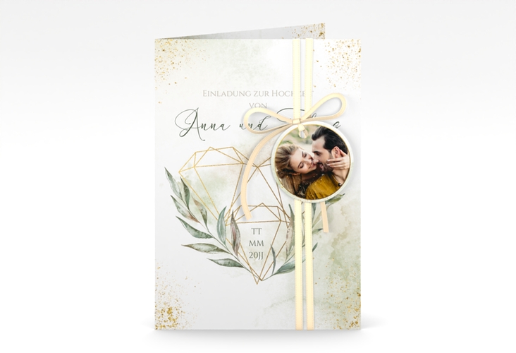 Einladungskarte Hochzeit Heartfelt A6 Klappkarte hoch mit Diamanten im Geometric Design