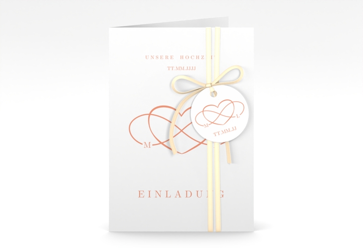 Einladungskarte Hochzeit Infinity A6 Klappkarte hoch apricot
