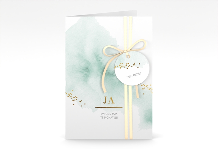 Einladungskarte Hochzeit Pastell A6 Klappkarte hoch mint