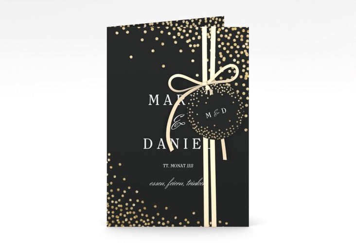 Einladungskarte Hochzeit Glitter A6 Klappkarte hoch schwarz hochglanz