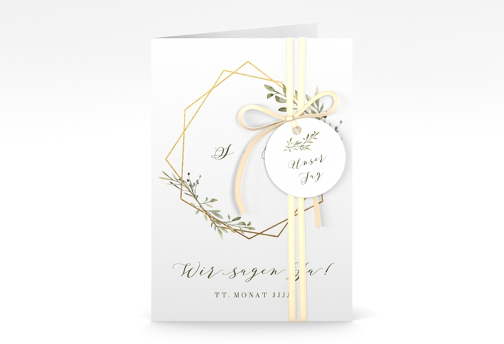 Einladungskarte Hochzeit Acacia A6 Klappkarte hoch weiss hochglanz