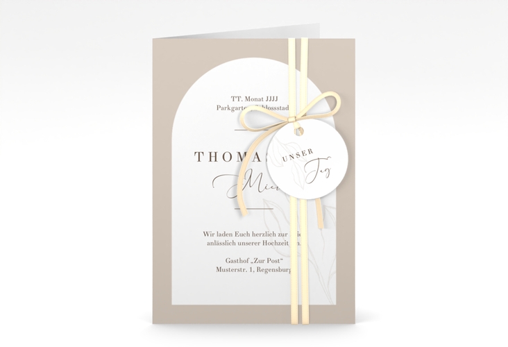 Einladungskarte Hochzeit Arched A6 Klappkarte hoch beige