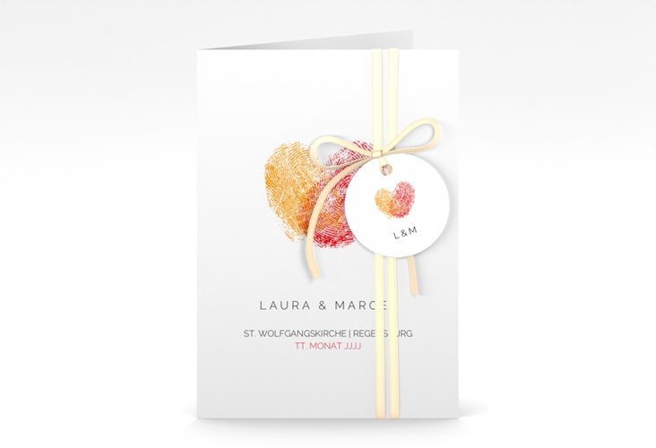 Einladungskarte Hochzeit Fingerprint A6 Klappkarte hoch rot schlicht mit Fingerabdruck-Motiv