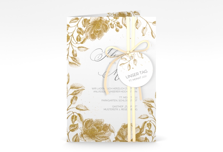 Einladungskarte Hochzeit Blattgold A6 Klappkarte hoch gold hochglanz