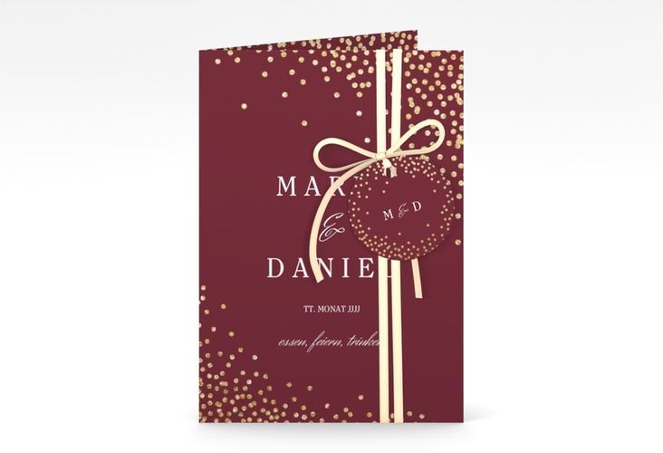 Einladungskarte Hochzeit Glitter A6 Klappkarte hoch rot hochglanz
