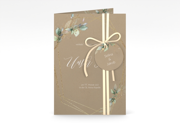 Hochzeitseinladung Greenish A6 Klappkarte hoch Kraftpapier hochglanz