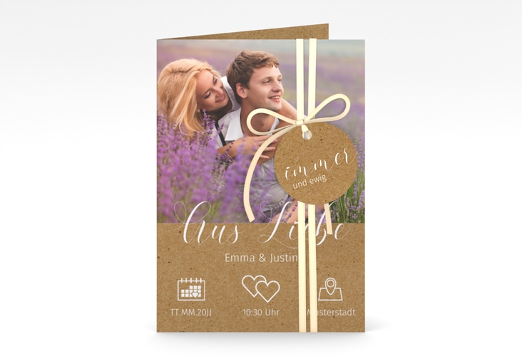 Einladungskarte Hochzeit Timetable A6 Klappkarte hoch Kraftpapier