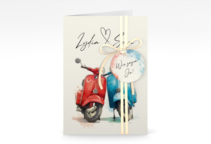 Einladungskarte Hochzeit Retro Roller A6 Klappkarte hoch