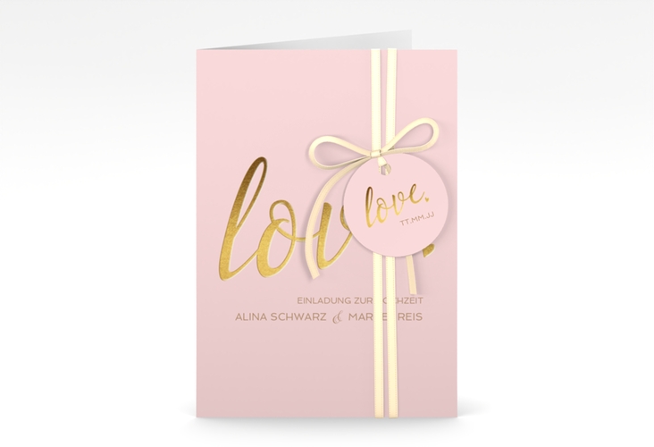 Einladungskarte Hochzeit Glam A6 Klappkarte hoch rosa hochglanz
