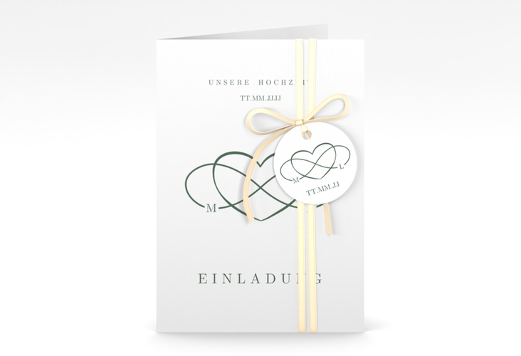 Einladungskarte Hochzeit Infinity A6 Klappkarte hoch gruen