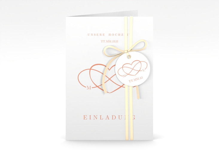 Einladungskarte Hochzeit Infinity A6 Klappkarte hoch apricot