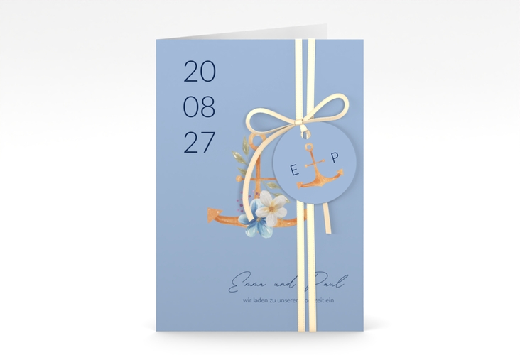 Einladungskarte Hochzeit Anker Floral A6 Klappkarte hoch