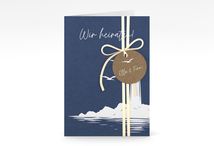 Einladungskarte Hochzeit Leuchtturm A6 Klappkarte hoch