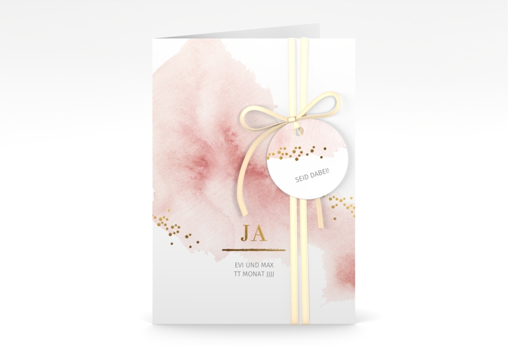 Einladungskarte Hochzeit Pastell A6 Klappkarte hoch rosa