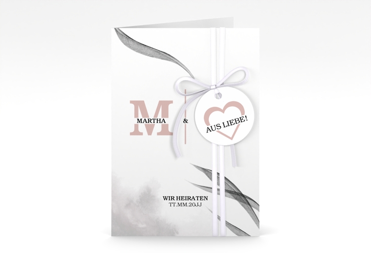 Einladungskarte Hochzeit Initialen A6 Klappkarte hoch weiss hochglanz