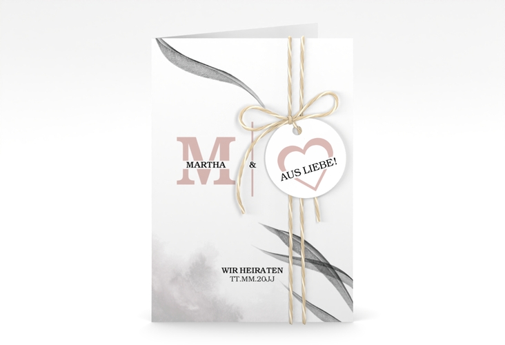 Einladungskarte Hochzeit Initialen A6 Klappkarte hoch weiss hochglanz
