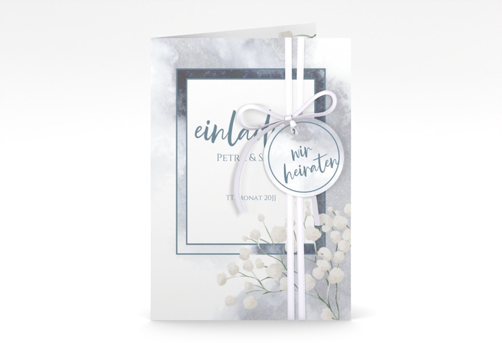 Einladungskarte Hochzeit Winter A6 Klappkarte hoch mit Schleierkraut