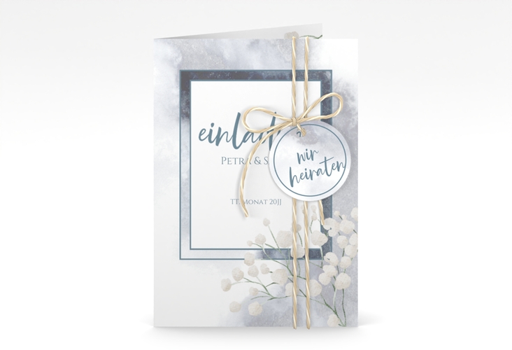 Einladungskarte Hochzeit Winter A6 Klappkarte hoch mit Schleierkraut