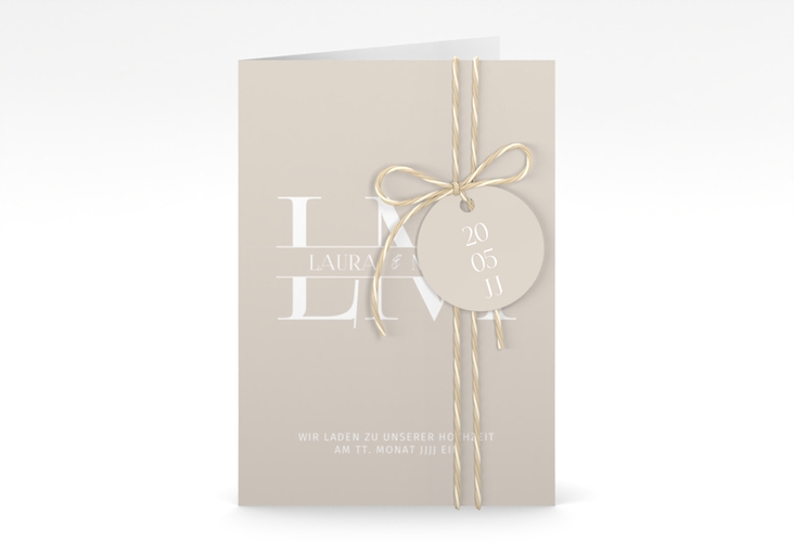 Einladungskarte Hochzeit Monogramm A6 Klappkarte hoch beige