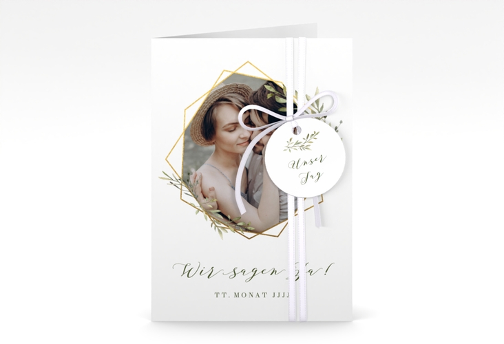 Einladungskarte Hochzeit Acacia A6 Klappkarte hoch weiss hochglanz