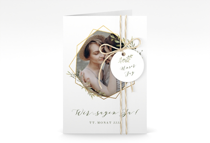 Einladungskarte Hochzeit Acacia A6 Klappkarte hoch weiss hochglanz
