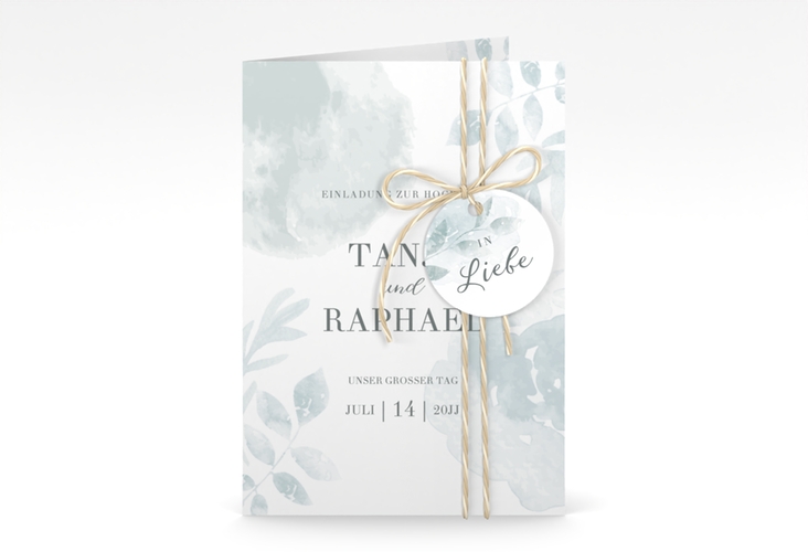 Einladungskarte Hochzeit Blätterdruck A6 Klappkarte hoch mint