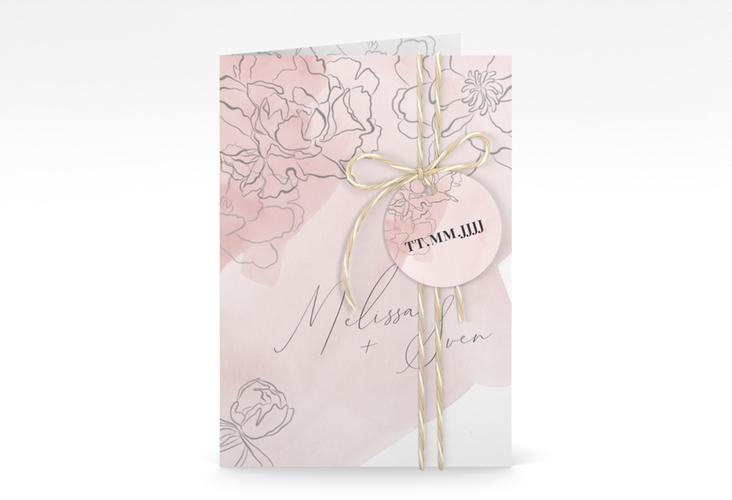 Einladungskarte Hochzeit Pfingstrosen A6 Klappkarte hoch rosa