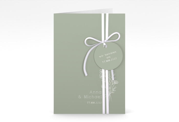 Einladungskarte Hochzeit Zarte Wildblumen A6 Klappkarte hoch gruen