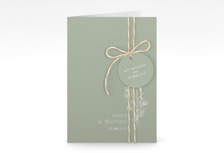 Einladungskarte Hochzeit Zarte Wildblumen A6 Klappkarte hoch gruen