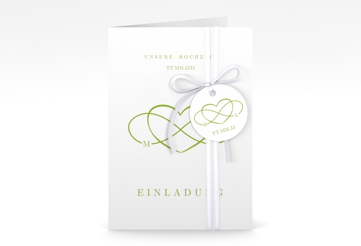 Einladungskarte Hochzeit Infinity A6 Klappkarte hoch gruen hochglanz