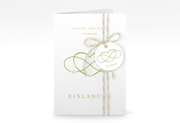 Einladungskarte Hochzeit Infinity A6 Klappkarte hoch gruen hochglanz