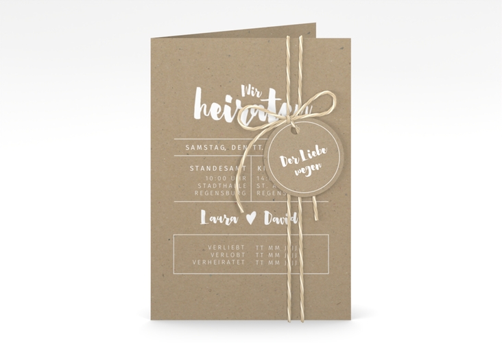 Einladungskarte Hochzeit Letterbox A6 Klappkarte hoch Kraftpapier