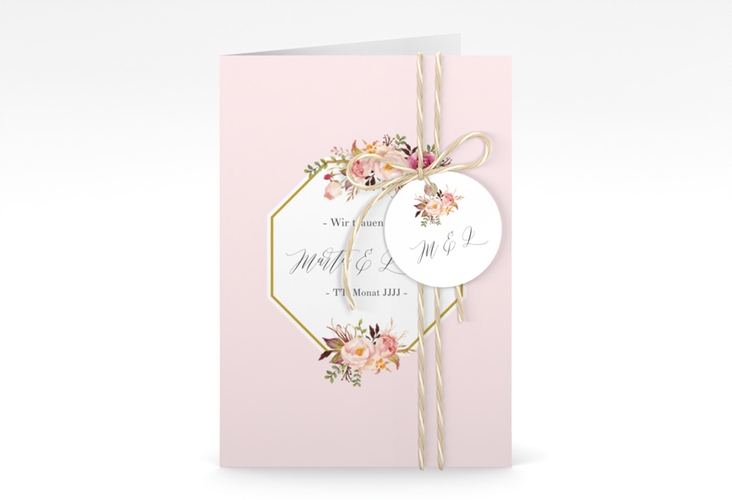 Einladungskarte Hochzeit Prachtvoll A6 Klappkarte hoch rosa hochglanz