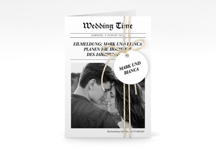 Einladungskarte Hochzeit Wedding Time A6 Klappkarte hoch weiss