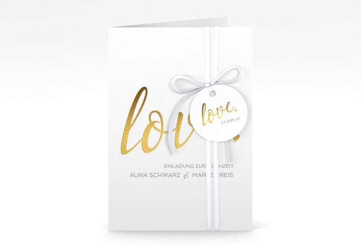 Einladungskarte Hochzeit Glam A6 Klappkarte hoch weiss hochglanz