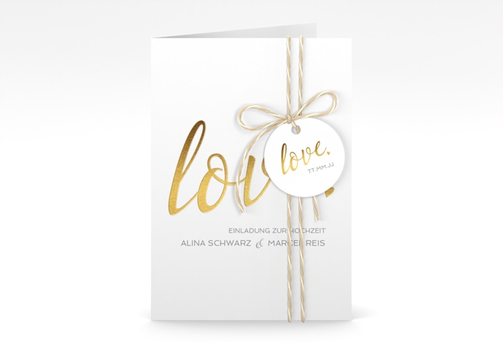 Einladungskarte Hochzeit Glam A6 Klappkarte hoch weiss hochglanz