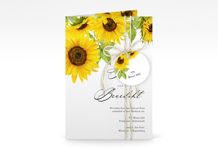 Einladungskarte Hochzeit "Sonnenblume" A6 Klappkarte weiss